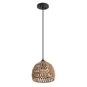 Campana 20" Bohemian Modern Woven Rattan/Iron LED Pendant